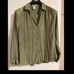 Olive green stripped silky button down